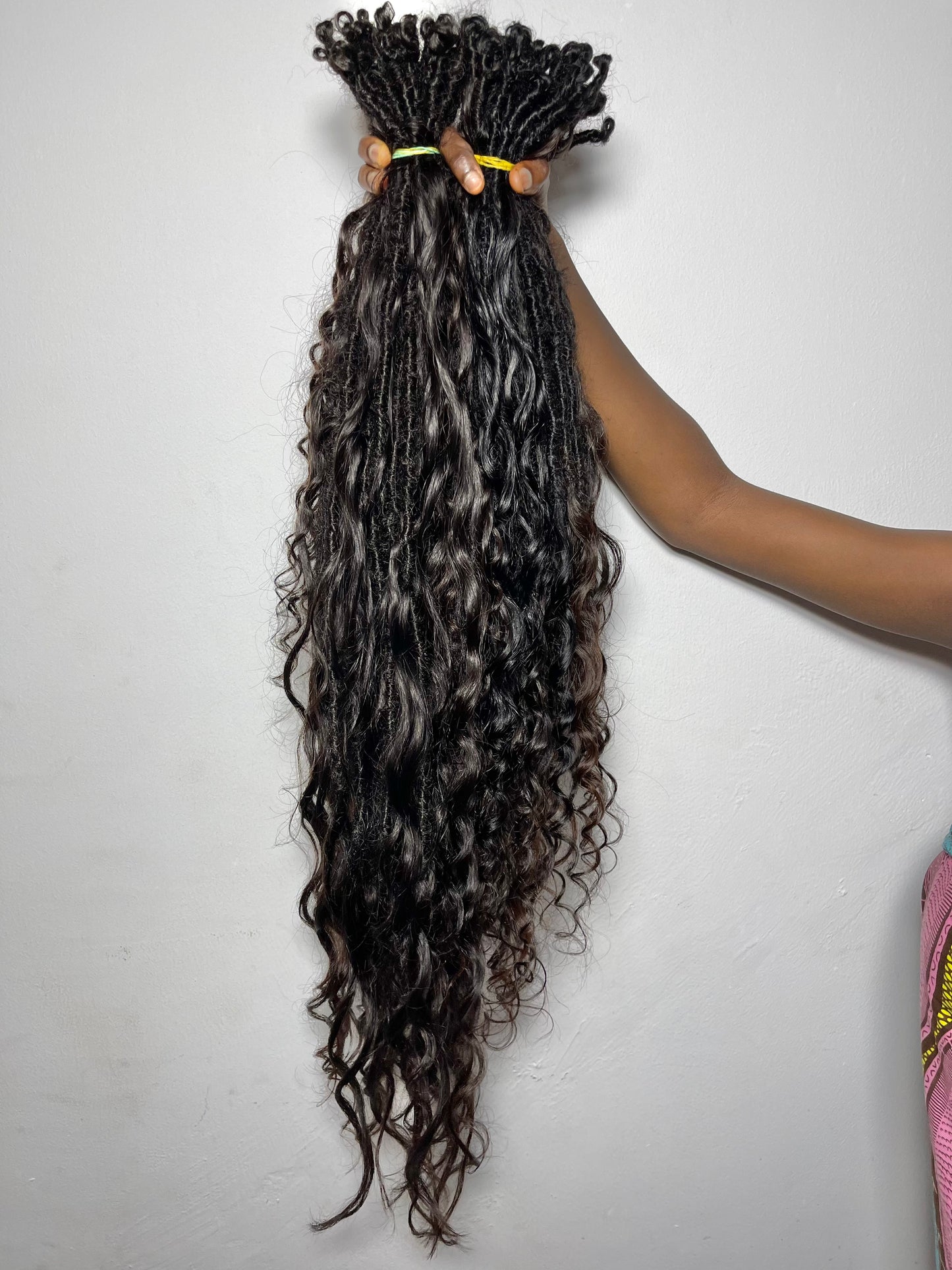 Messy Goddess Locs with Wet/Wavy Human hair curls