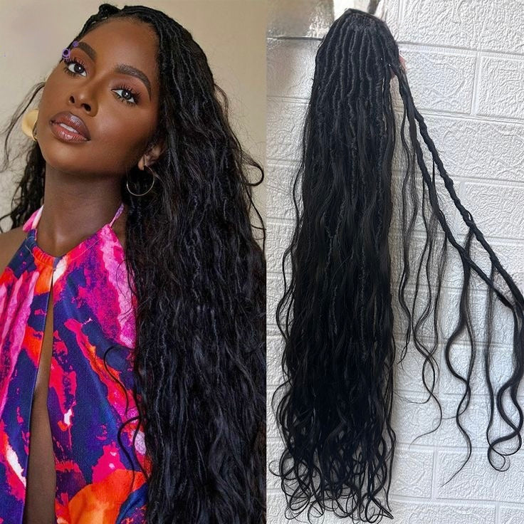 Messy Goddess Locs with BODY WAVE Human hair curls