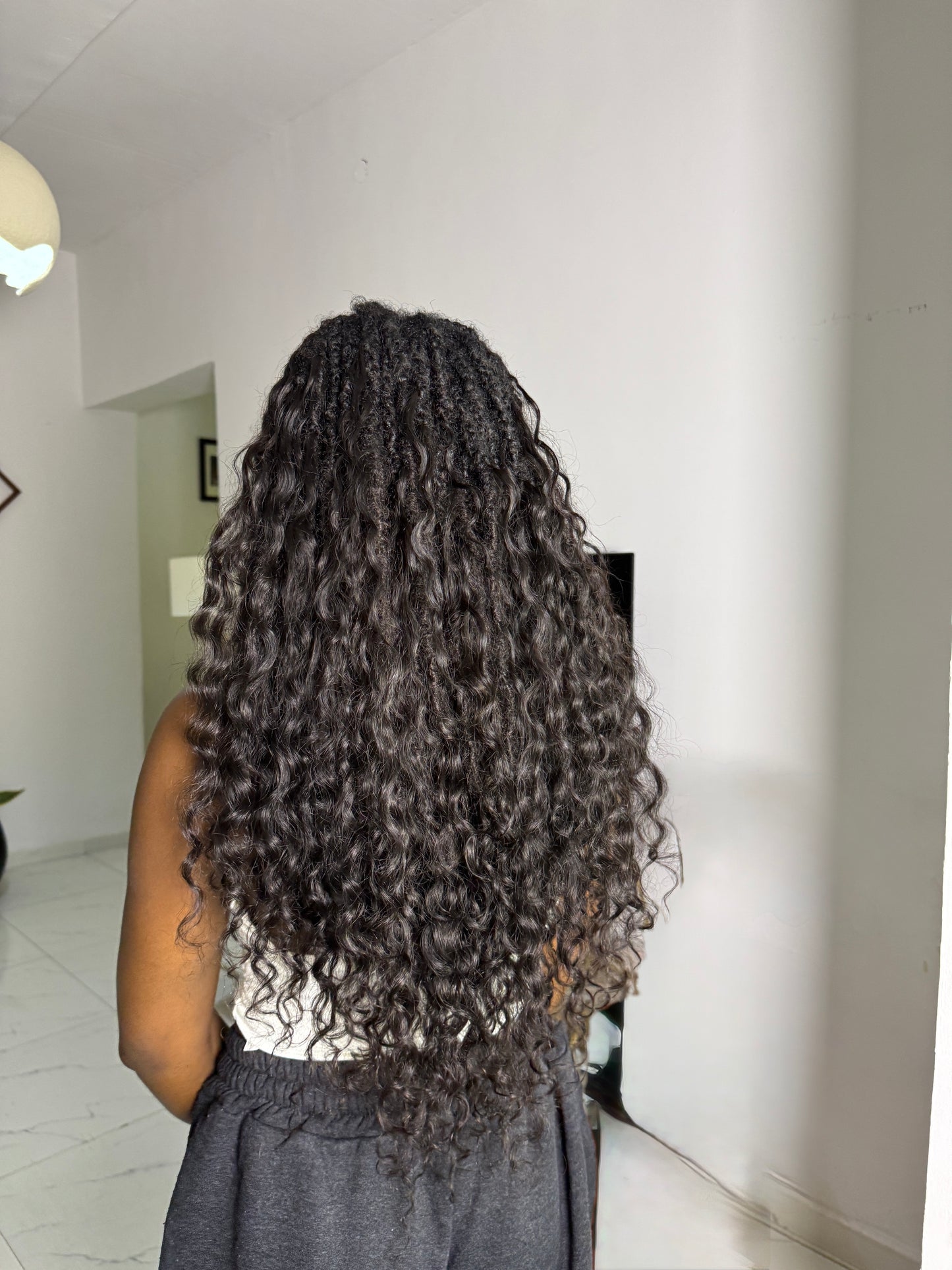 Messy Goddess Locs with Wet/Wavy Human hair curls
