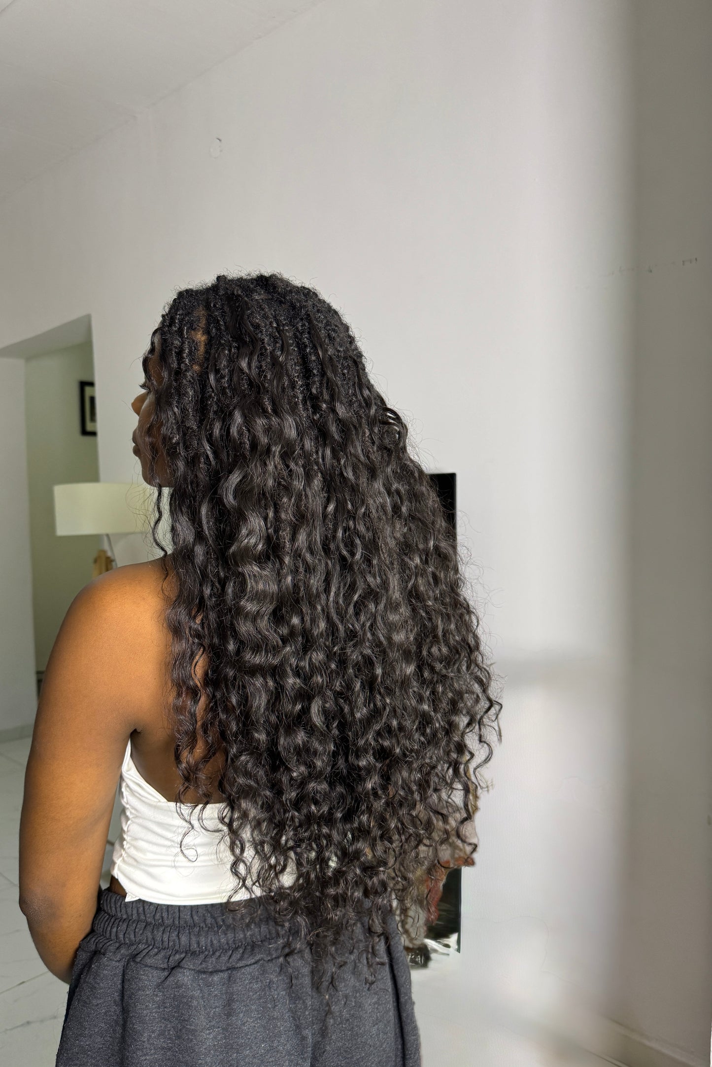 Messy Goddess Locs with Wet/Wavy Human hair curls