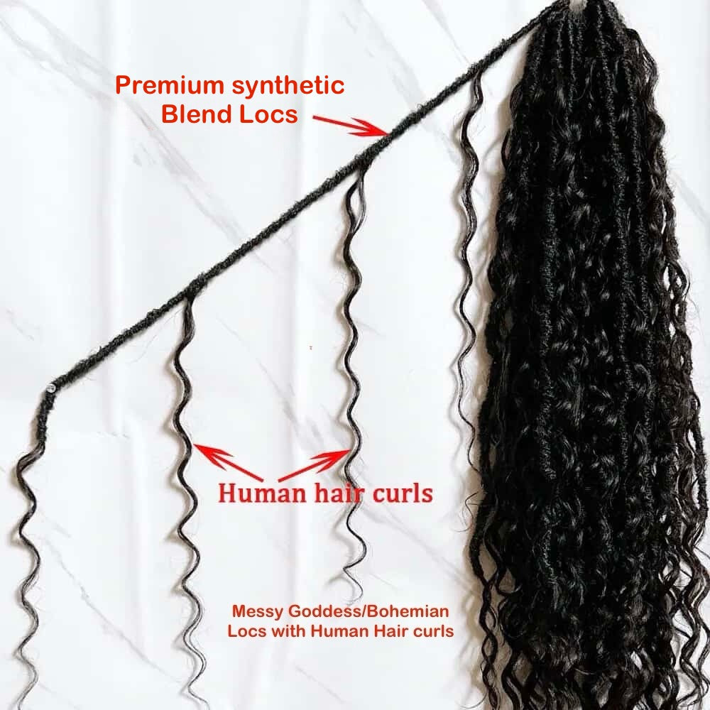 Messy Goddess Locs with DEEP WAVE Human hair curls