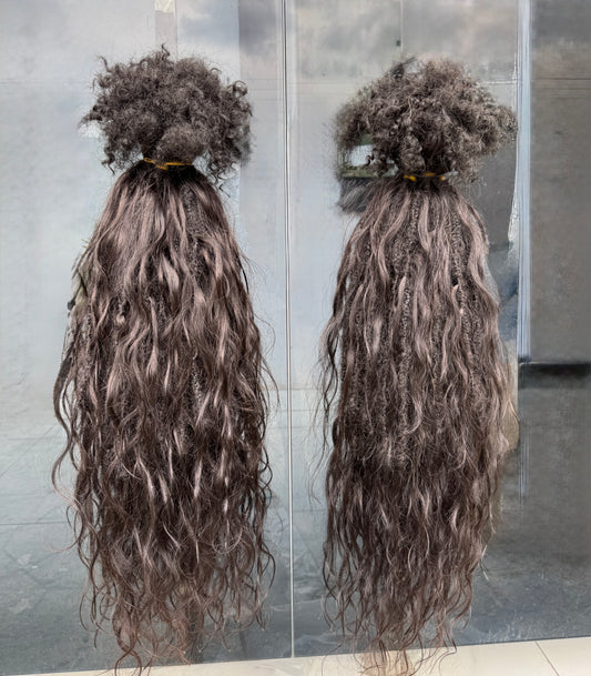 Messy Goddess Locs  with BODY WAVE Human hair curls